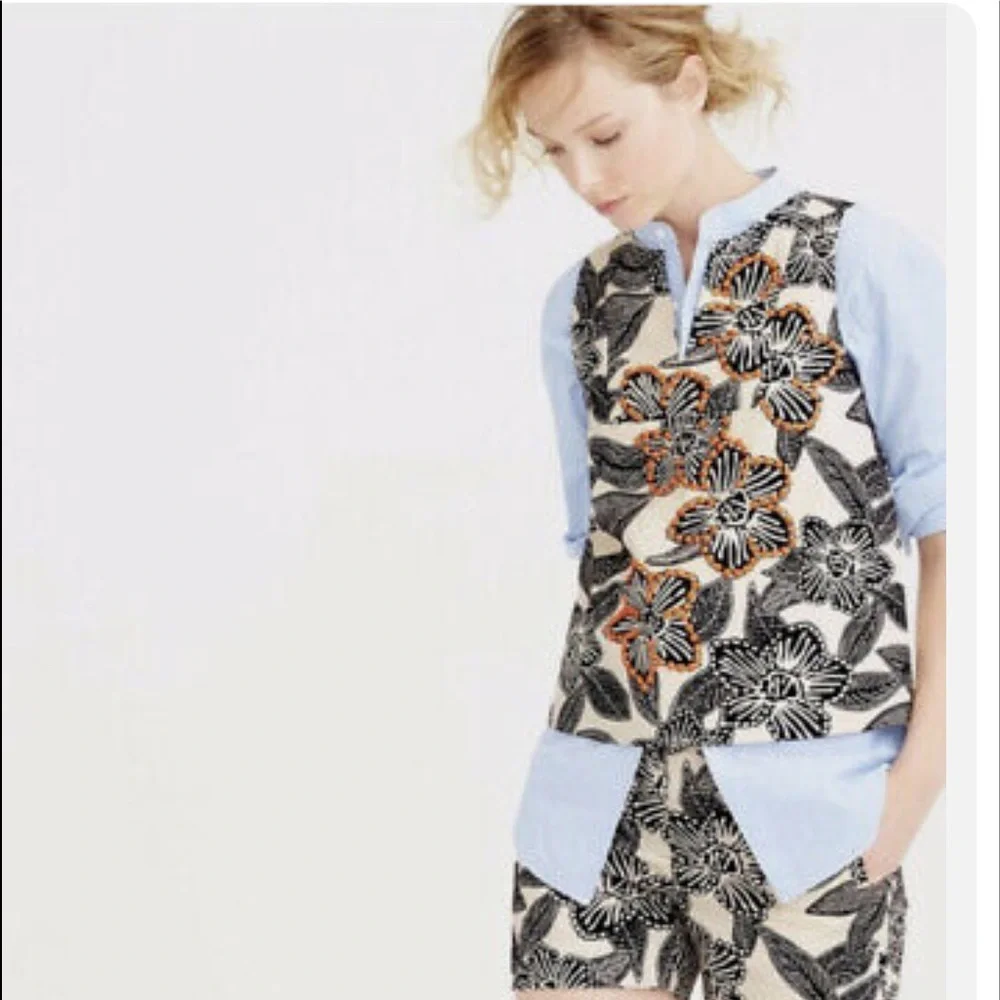 J. Crew Black and Orange Floral Top